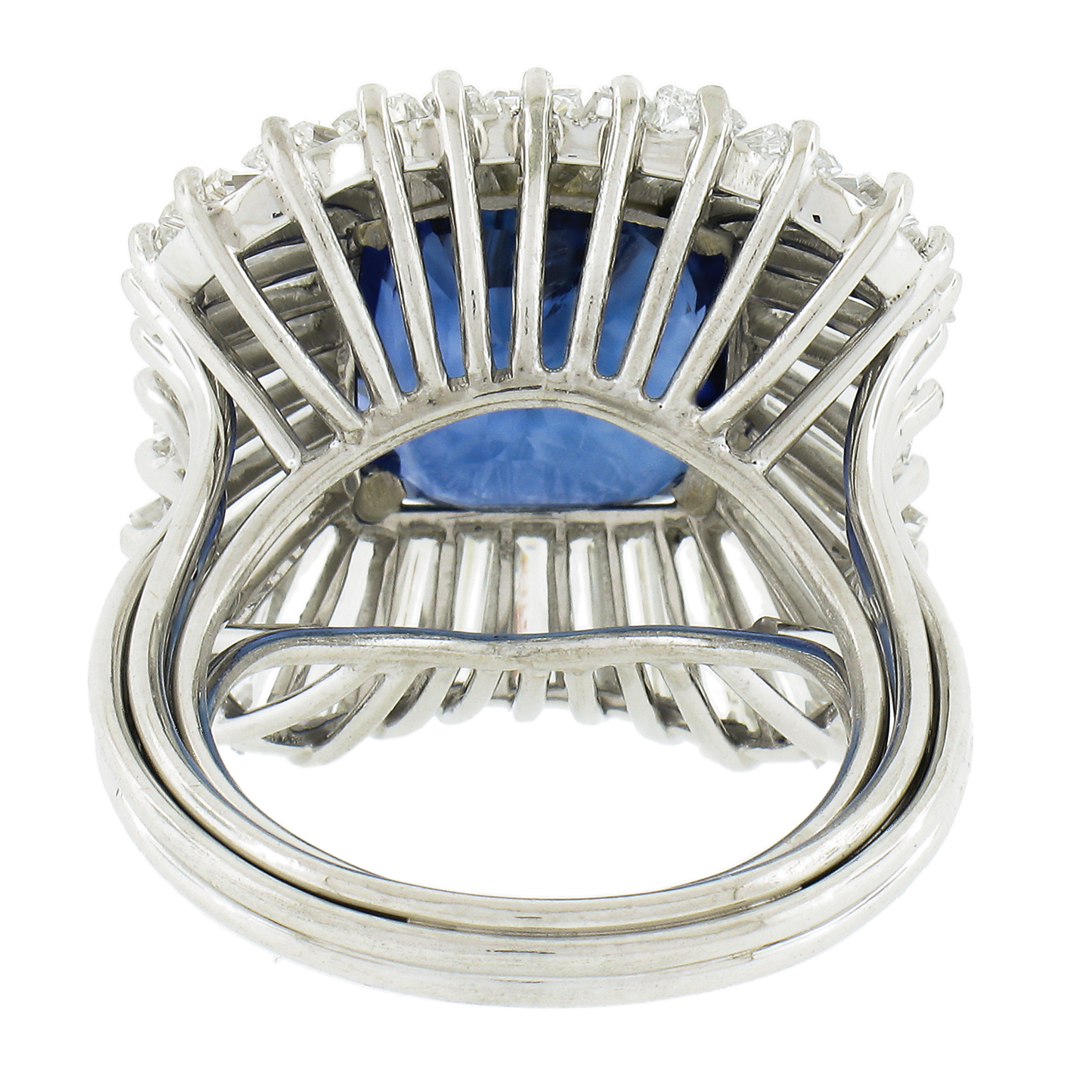 Vintage Platinum 13.66ctw Gia Cushion Sapphire & Diamond Ballerina Handmade Ring For Sale 1