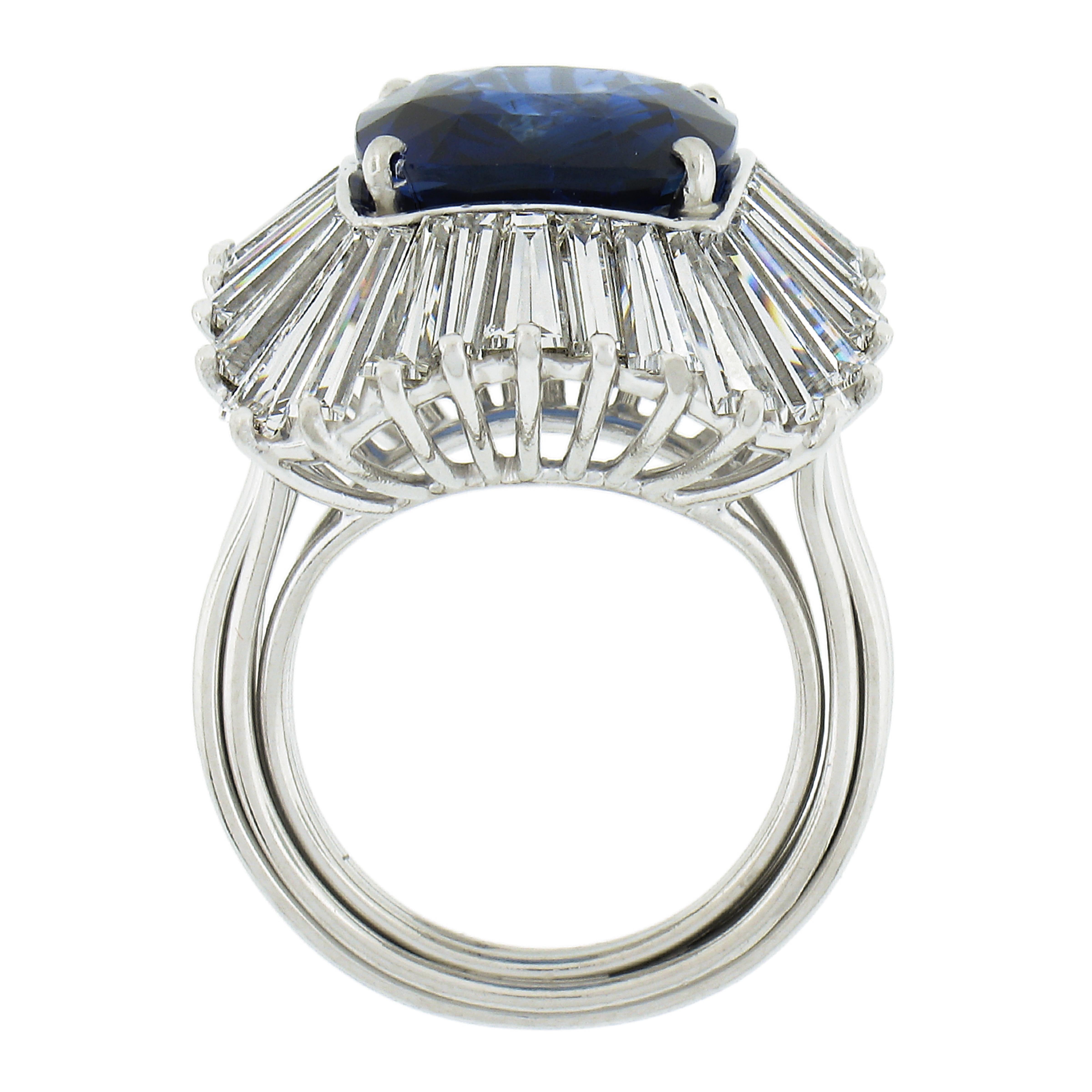 Vintage Platinum 13.66ctw Gia Cushion Sapphire & Diamond Ballerina Handmade Ring For Sale 2