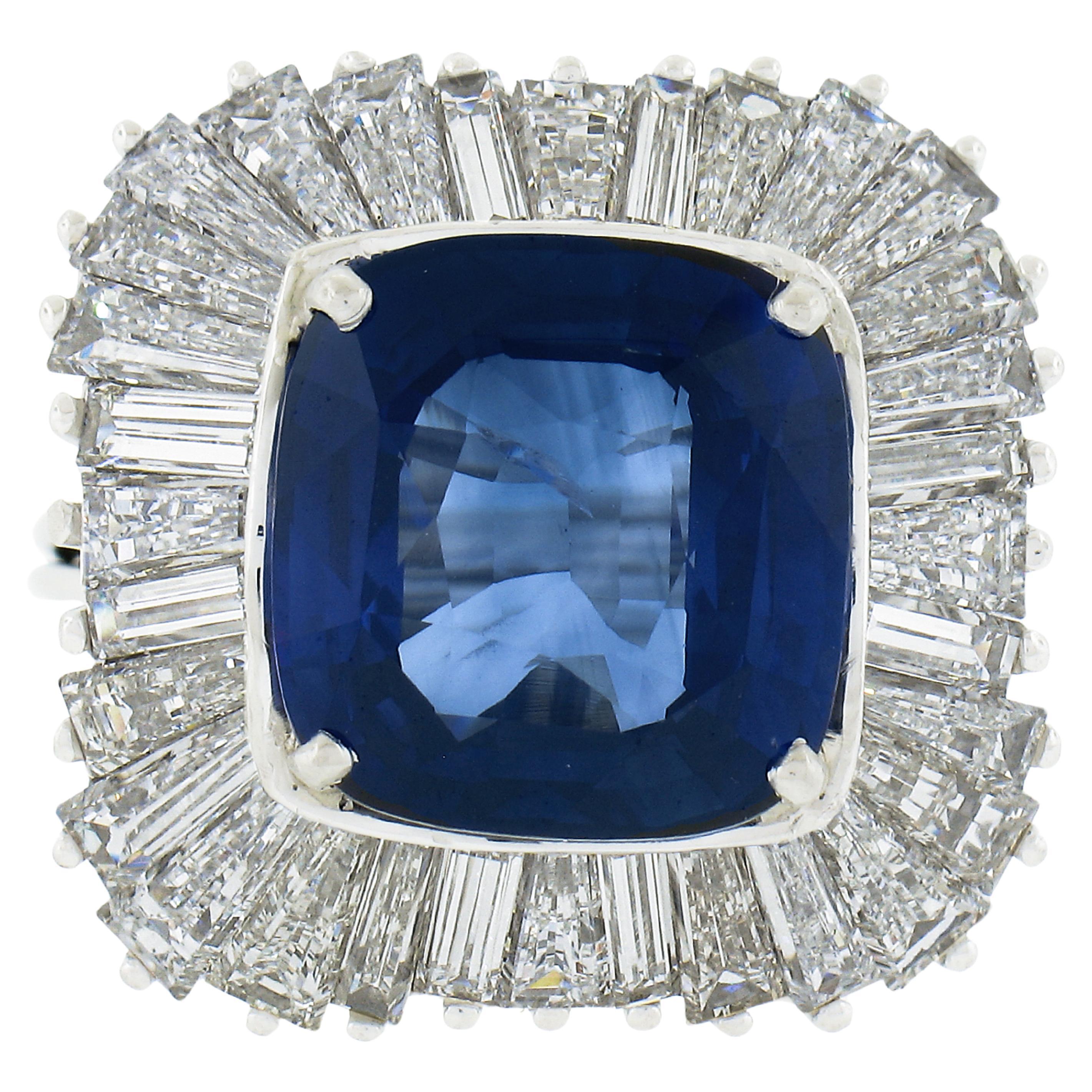 Vintage Platinum 13.66ctw Gia Cushion Sapphire & Diamond Ballerina Handmade Ring For Sale