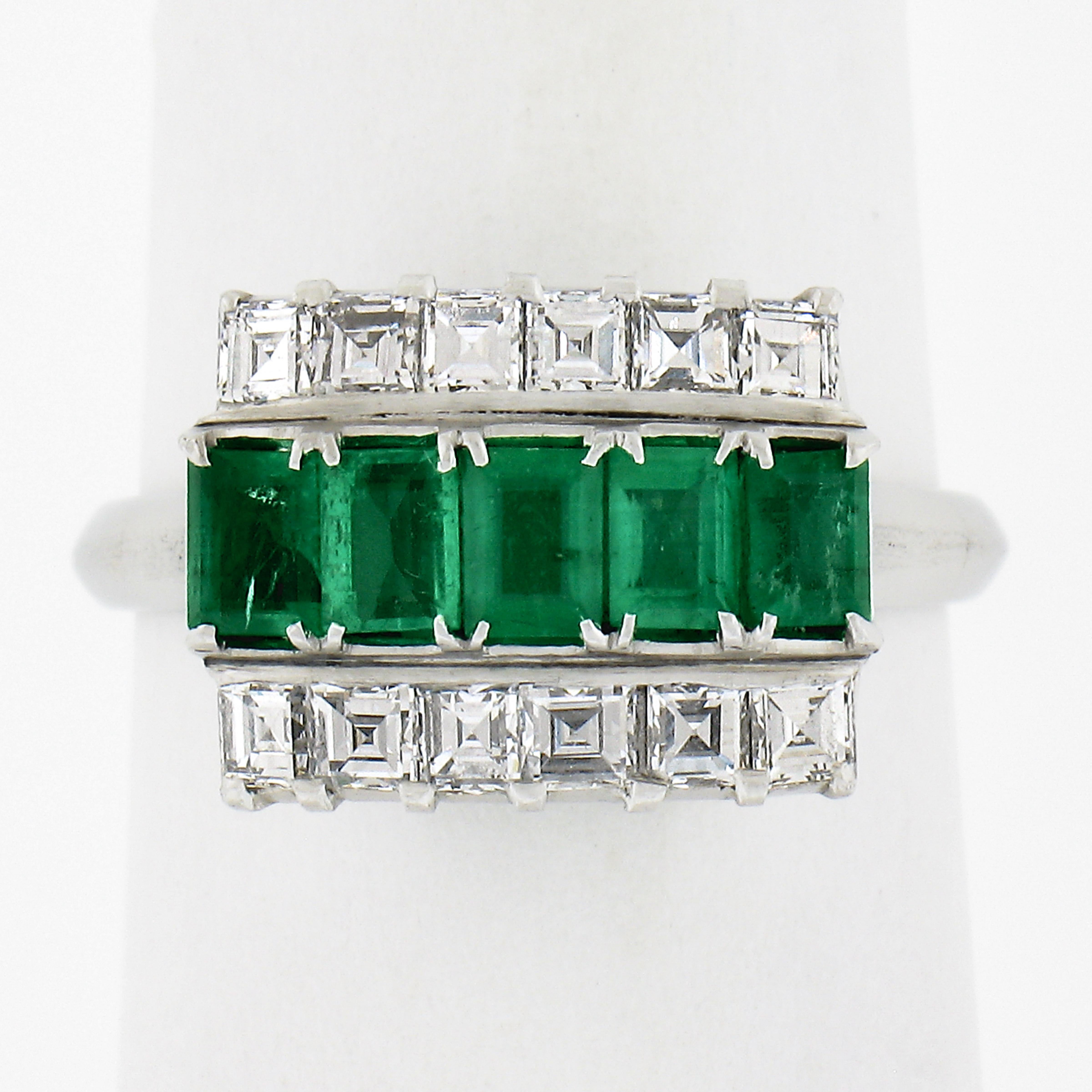 --Stone(s):--
(12) Natural Genuine Diamonds - Square Step Cut - Prong Set - F/G Color - VS1/VS2 Clarity - 0.64ctw (exact - stamped)
(5) Natural Genuine Emeralds - Rectangular Cut - Prong Set - Green Color - 0.73ctw (exact - stamped)
Total Carat