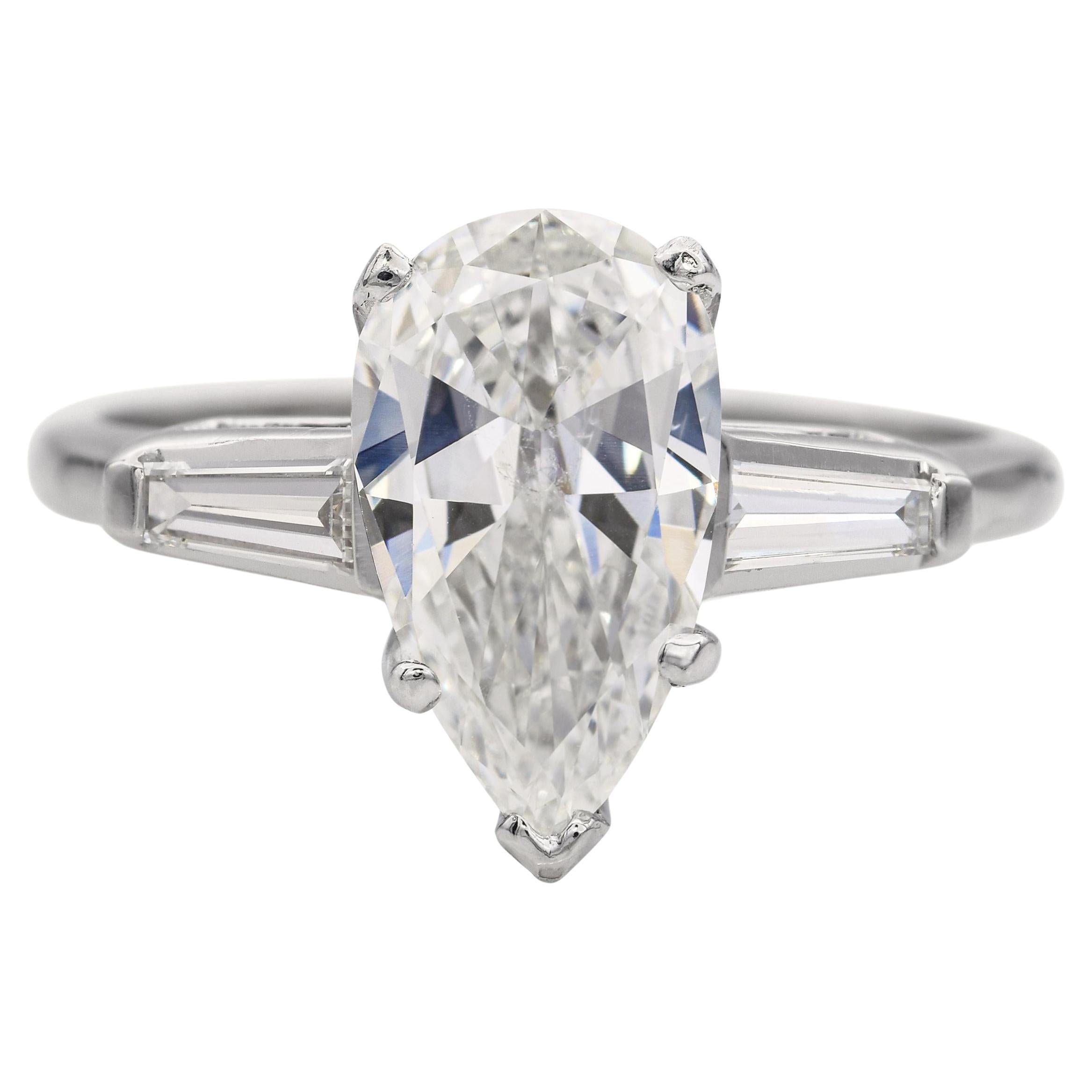 Vintage Platinum 1.38ct G Si2 Pear Shape Diamond Engagement Ring GIA Certified For Sale