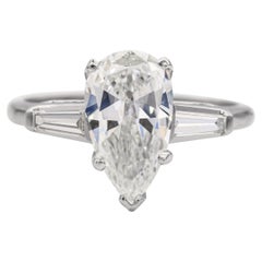 Vintage Platinum 1.38ct G Si2 Pear Shape Diamond Engagement Ring GIA Certified
