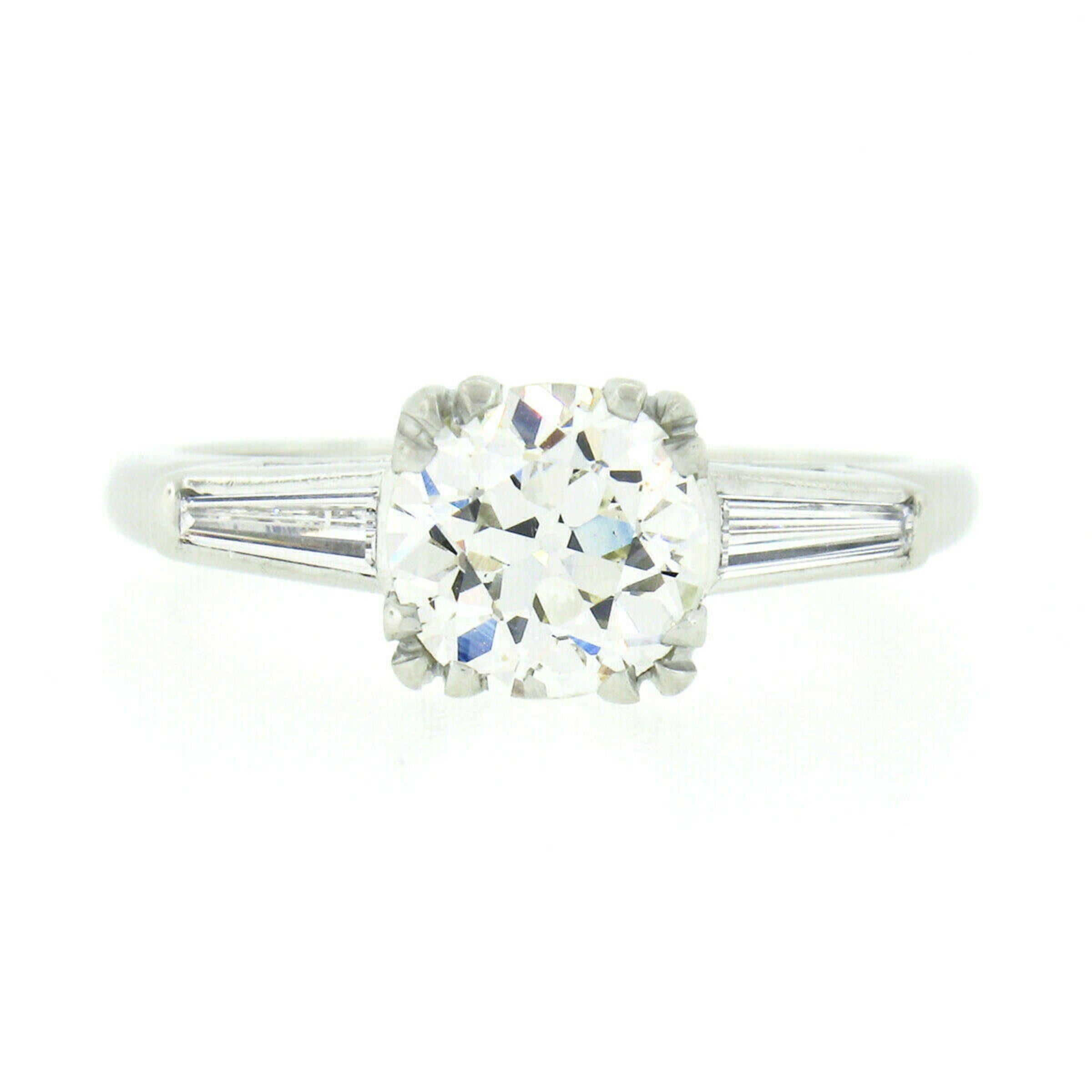 Women's Vintage Platinum 1.40ct GIA Old European Cut Diamond Solitaire Engagement Ring