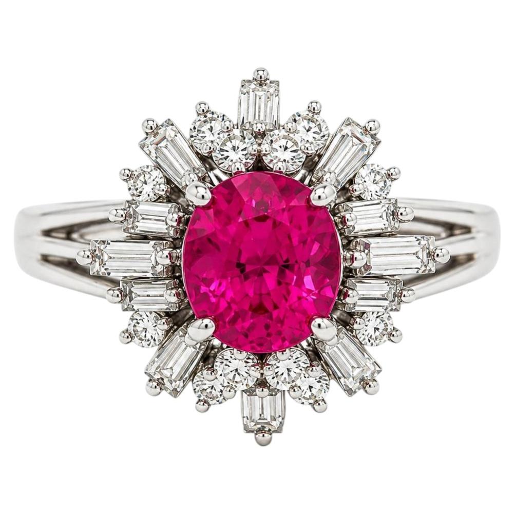 Vintage-Ring aus Platin mit einem 1,43 Karat schweren, von der GIA zertifizierten, unbehandelten, leuchtend rosa Saphir aus Burma und Diamanten