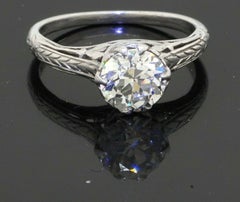 Vintage Platinum 1.44ct VS1/H Diamond Solitaire Filigree Wedding Ring
