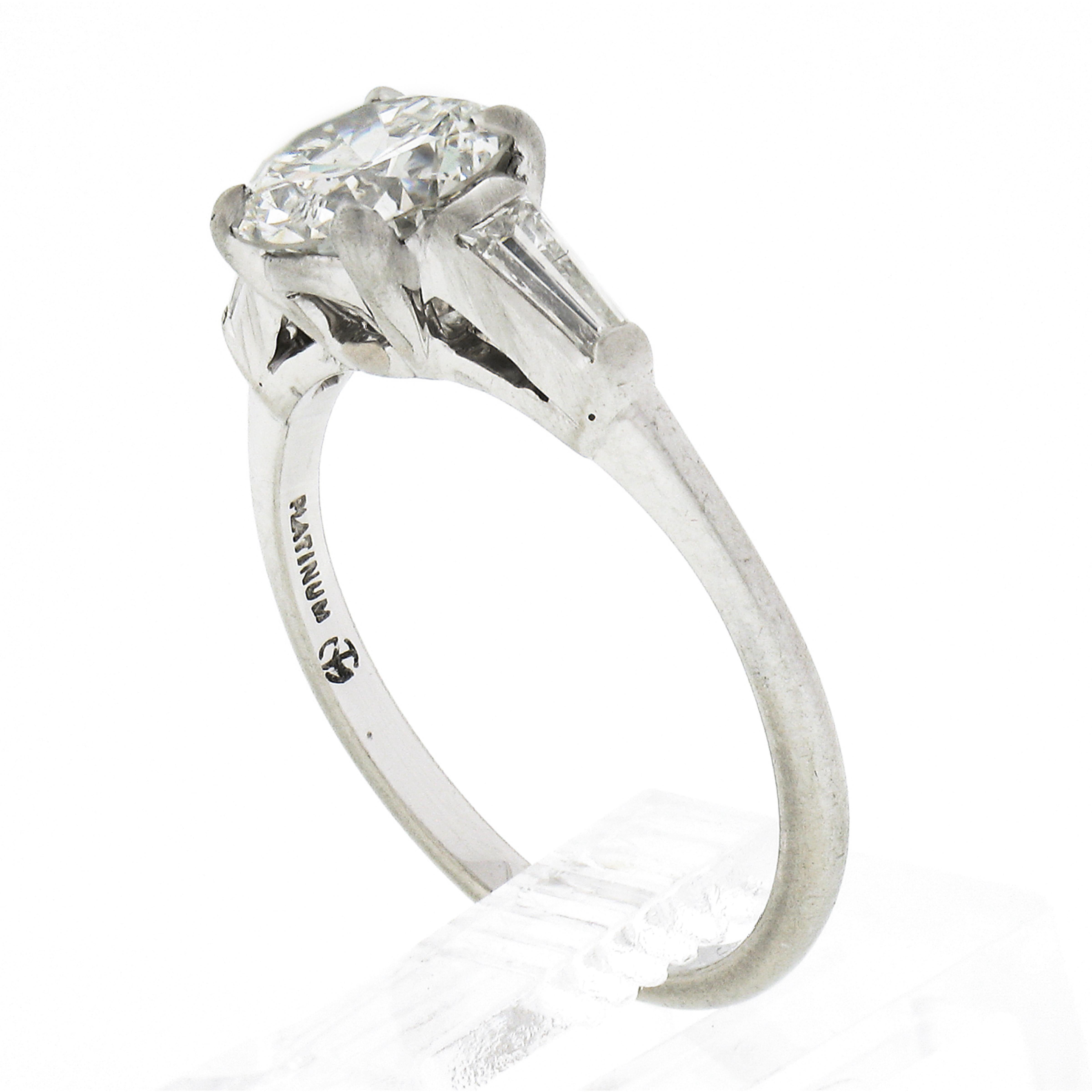 Vintage Platinum 1.44ctw GIA European Diamond w/ Baguette Accent Engagement Ring 5
