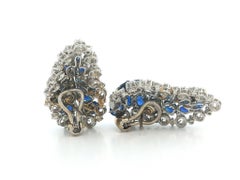 Vintage Platinum 14.4ctw GIA No Heat Sapphire w/ Diamond Leaf Climber Earrings