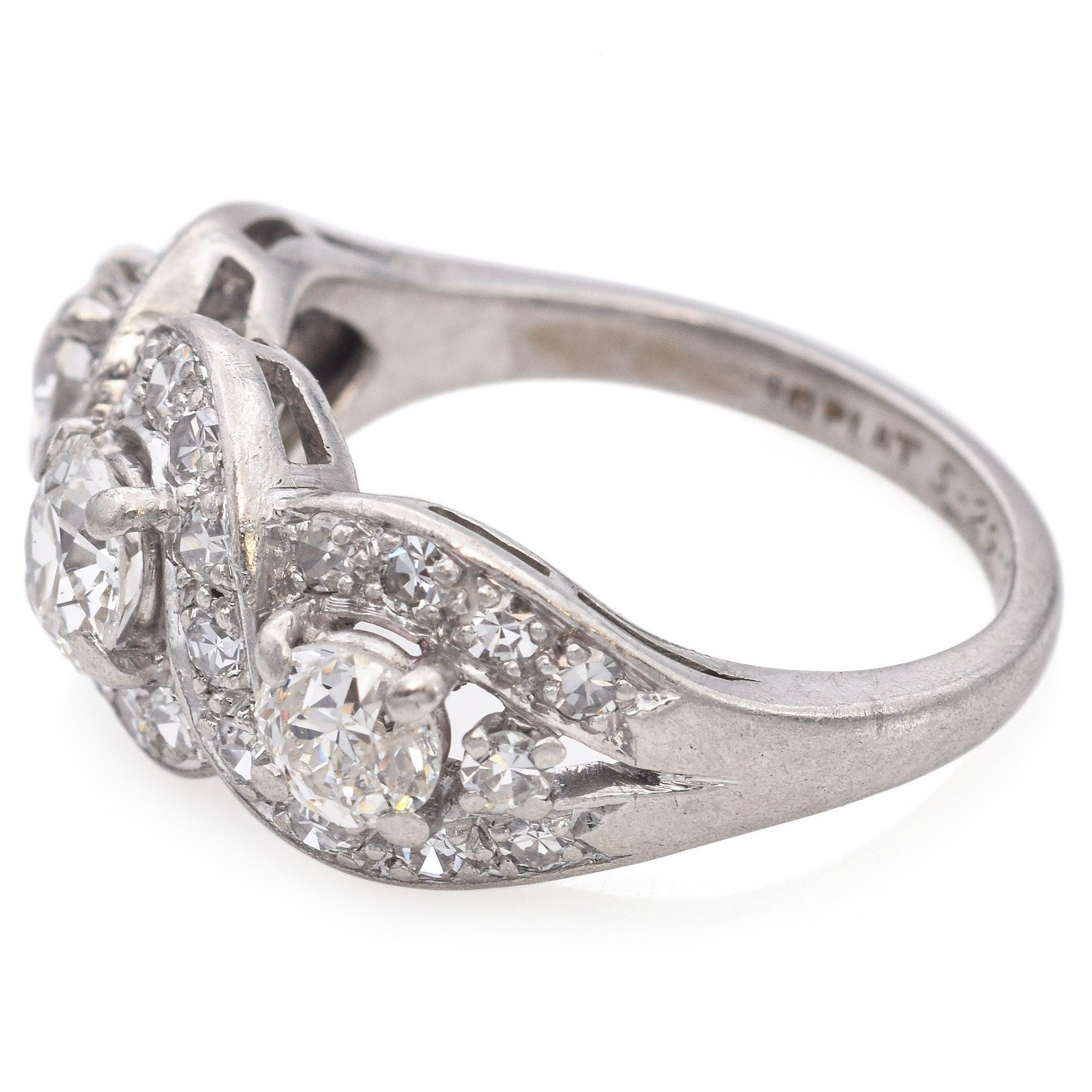Round Cut Vintage Platinum 1.46 TCW Diamond Swirl Band Ring