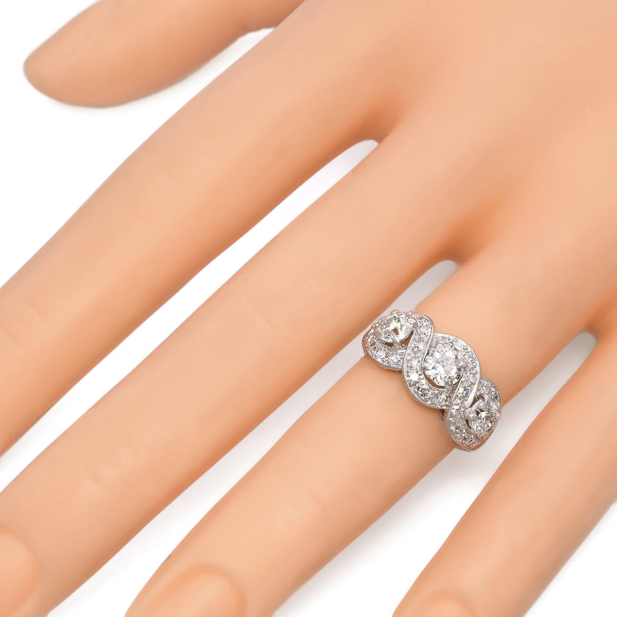 Vintage Platinum 1.46 TCW Diamond Swirl Band Ring 1