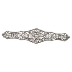 Vintage Platinum & 14K White Gold Filigreed Diamond Brooch