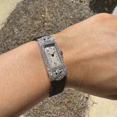 Vintage Platinum 1.5 Carat Diamond Watch On Velvet Watch Strap