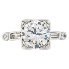 Vintage Platinum 1.50ctw Round Solitaire w/ Baguette Diamond Engagement Ring