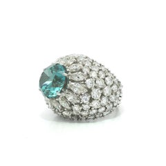 Vintage Platinum 15.2ctw Large Round Blue Zircon Diamond Domed Bombe Ring