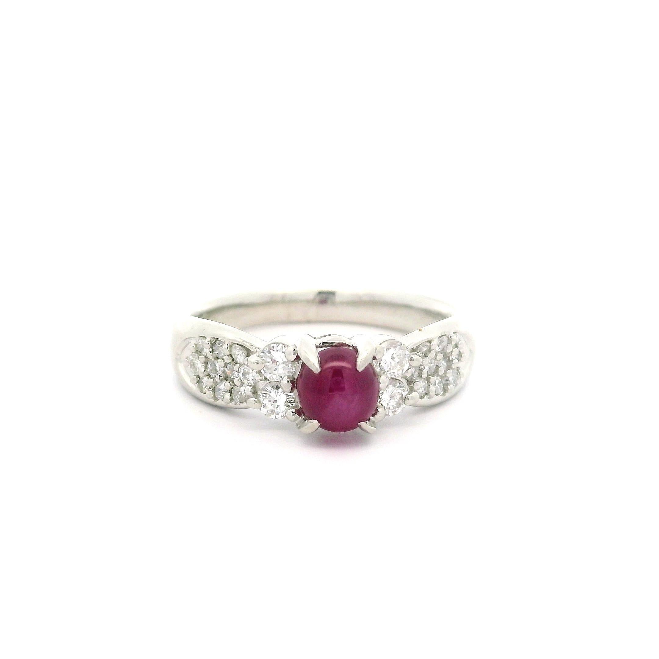 Vintage Platinum 1.54ctw Oval Cabochon Cut Star Ruby & Diamond Classy Ring For Sale 6