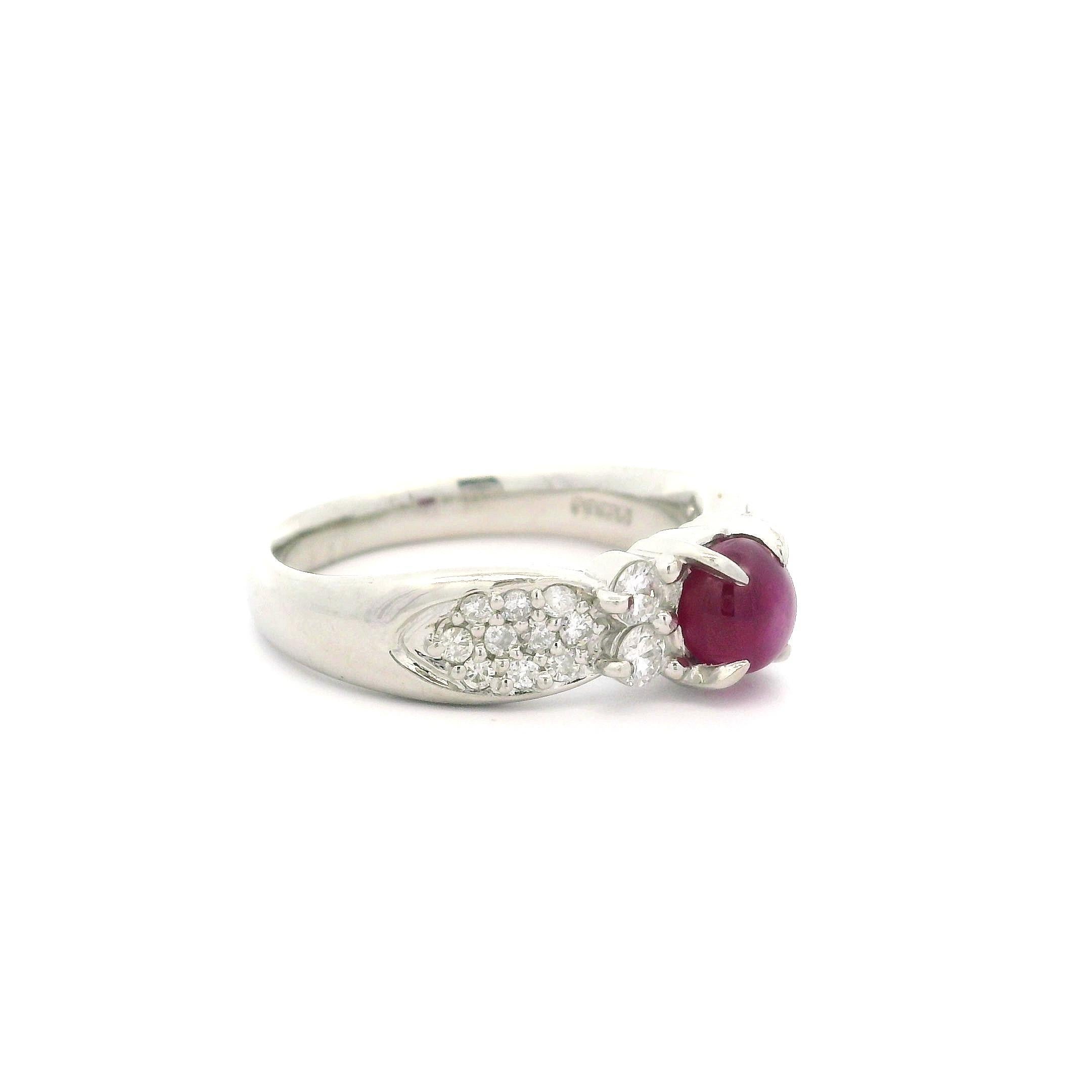 Vintage Platinum 1.54ctw Oval Cabochon Cut Star Ruby & Diamond Classy Ring For Sale 7