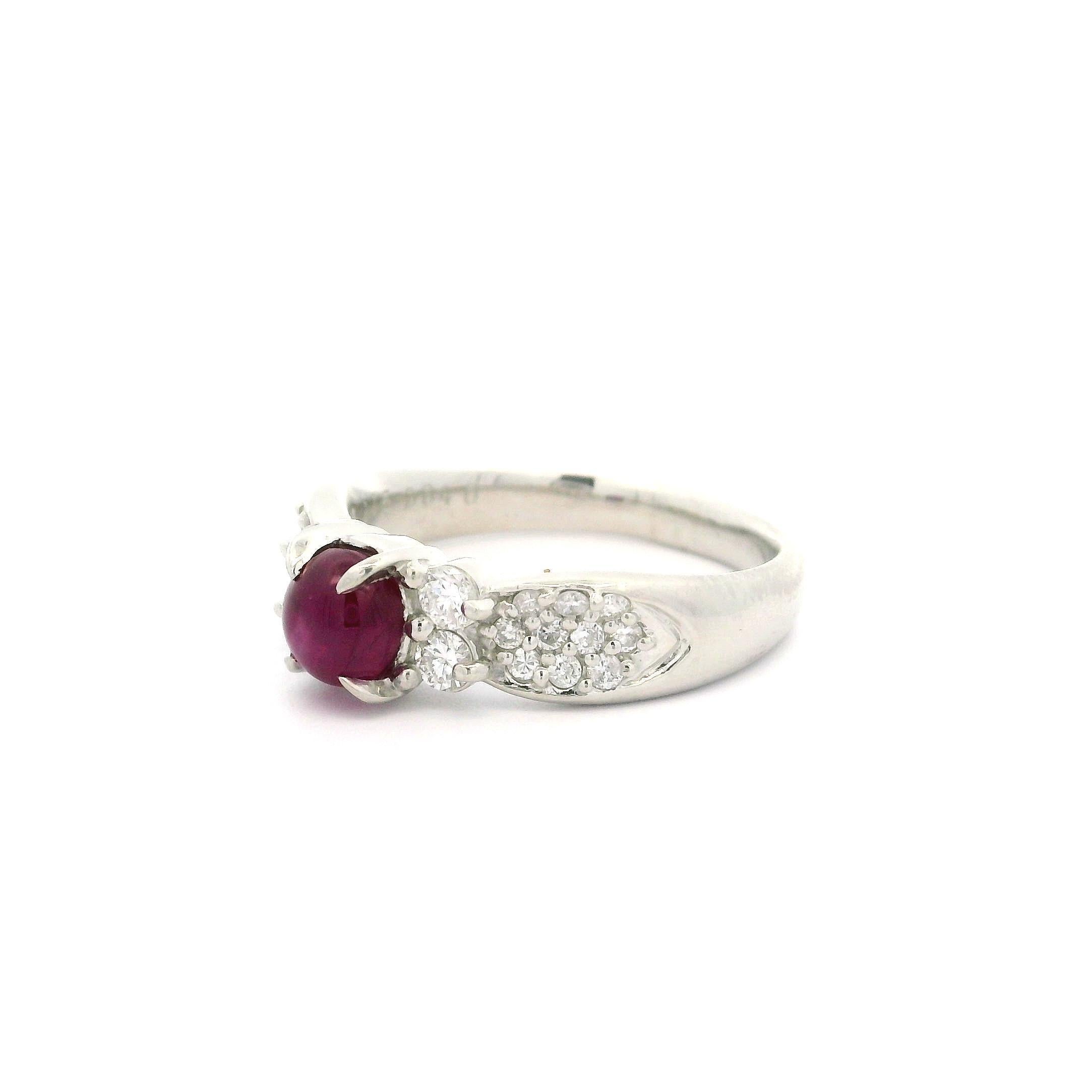 Vintage Platinum 1.54ctw Oval Cabochon Cut Star Ruby & Diamond Classy Ring For Sale 9