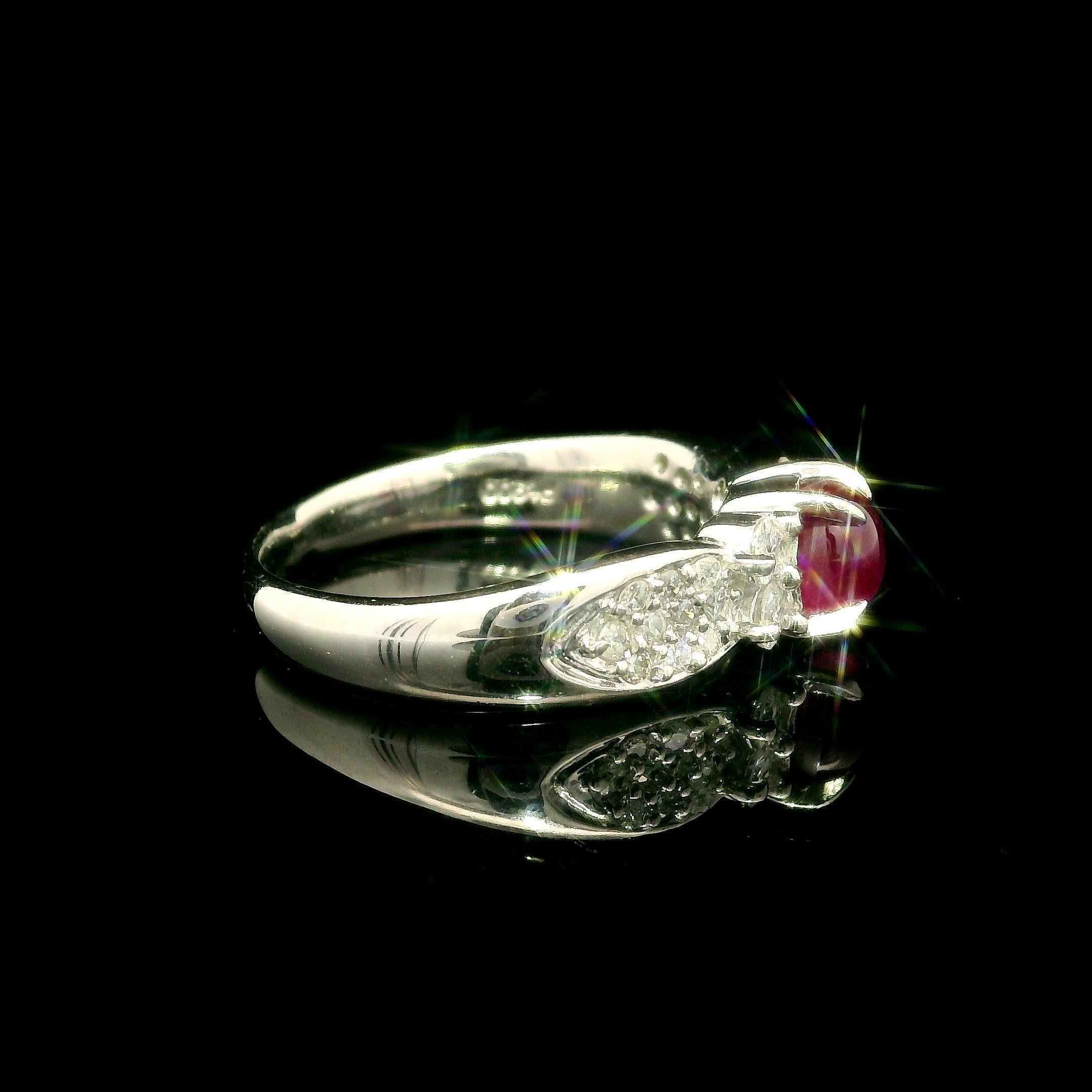 --Stone(s):--
(1) Natural Genuine Star Ruby - Oval Cabochon Cut - Prong Set - Vivid Red Color - 1.15ct (exact - stamped)
Numerous Natural Genuine Diamonds - Round Brilliant Cut - Prong & Pave Set - Nice White Color Color - 0.40ctw (exact -