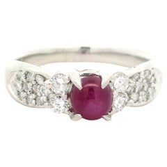 Vintage Platinum 1.54ctw Oval Cabochon Cut Star Ruby & Diamond Classy Ring