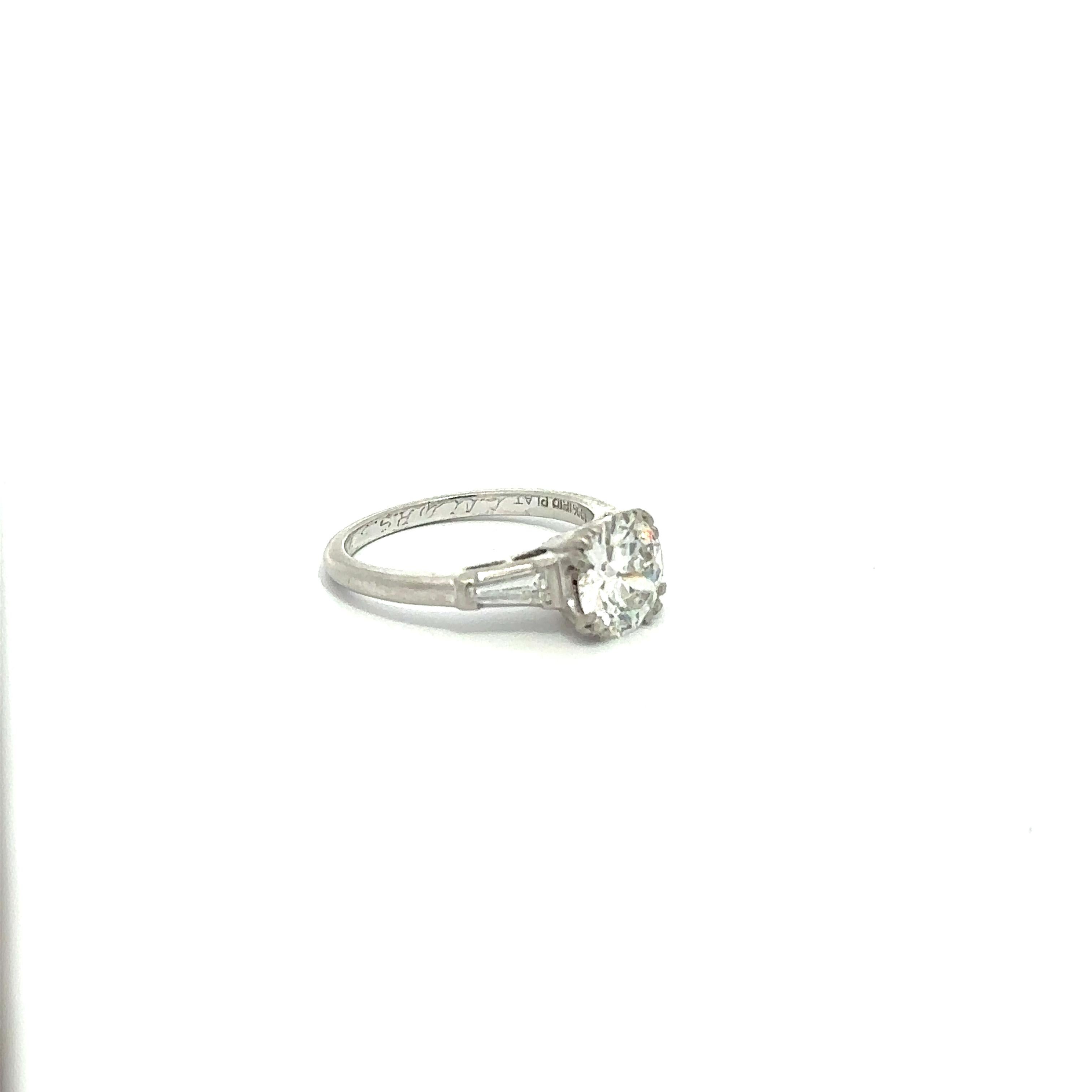 Art Deco Vintage Platinum 1.56ct GIA Certified Circular Diamond Solitaire Engagement Ring For Sale