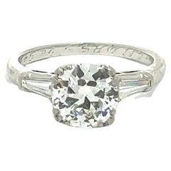 Bague de fiançailles solitaire vintage en platine avec diamant circulaire certifié GIA de 1.56 carat