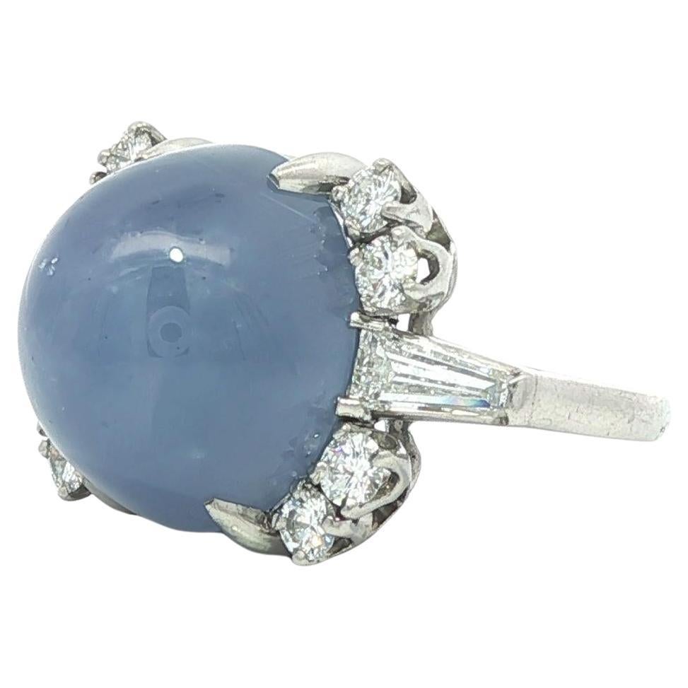 Vintage Platinum 15.97ctw GIA Sharp Star Blue Sapphire Baguette Diamond Ring For Sale