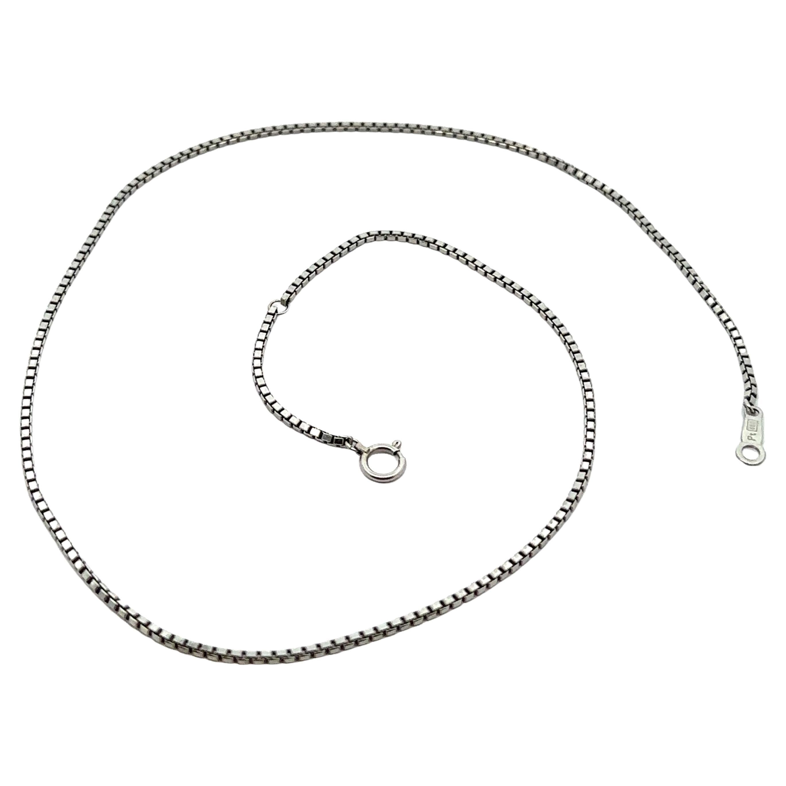 Vintage Platinum 16" 1.5mm Box Link Chain Necklace w/ Spring Ring Clasp For Sale