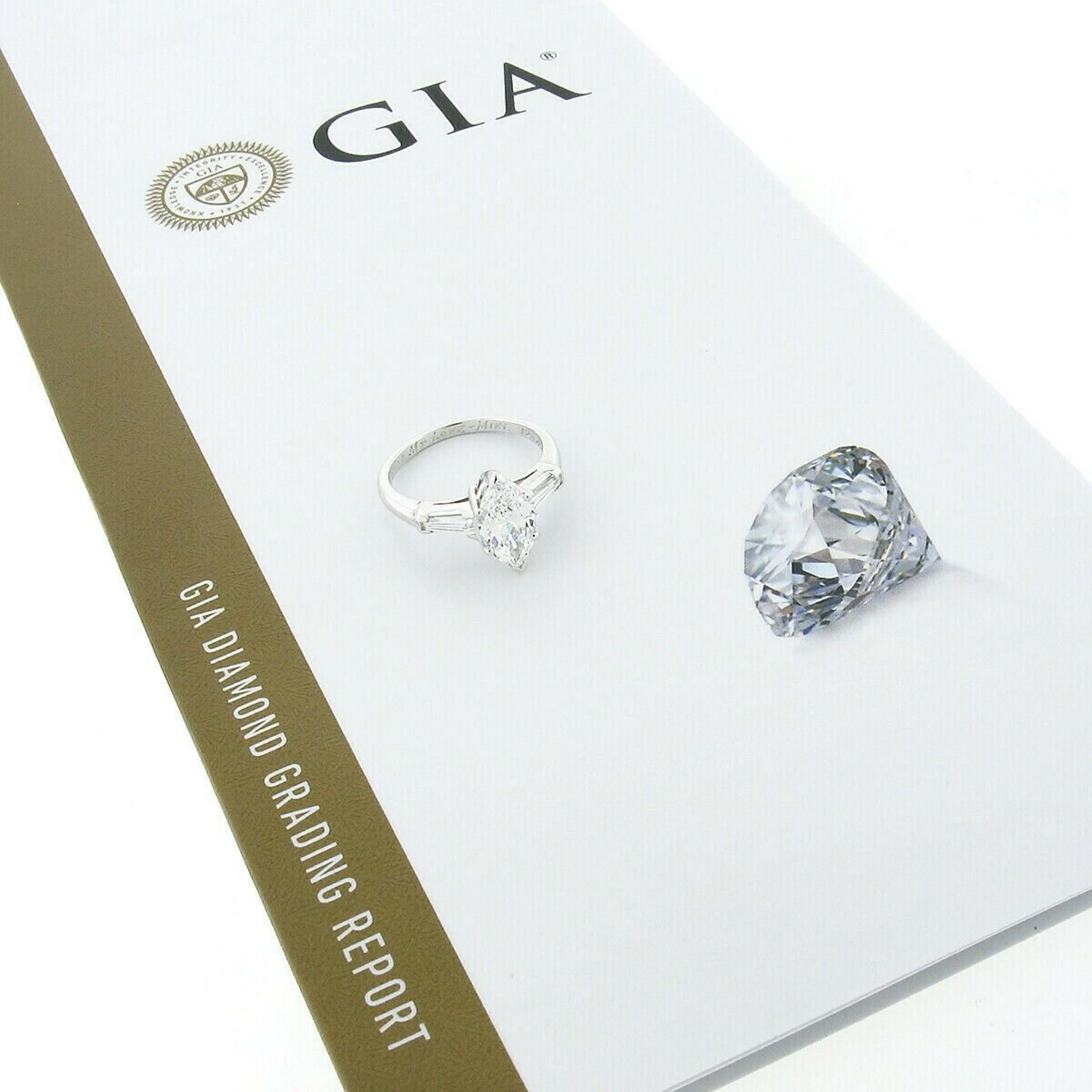 Vintage Platinum 1.60ctw D VVS1 GIA Marquise & Baguette Diamond Engagement Ring 3
