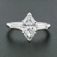 Vintage Platinum 1.60ctw D VVS1 GIA Marquise & Baguette Diamond Engagement Ring