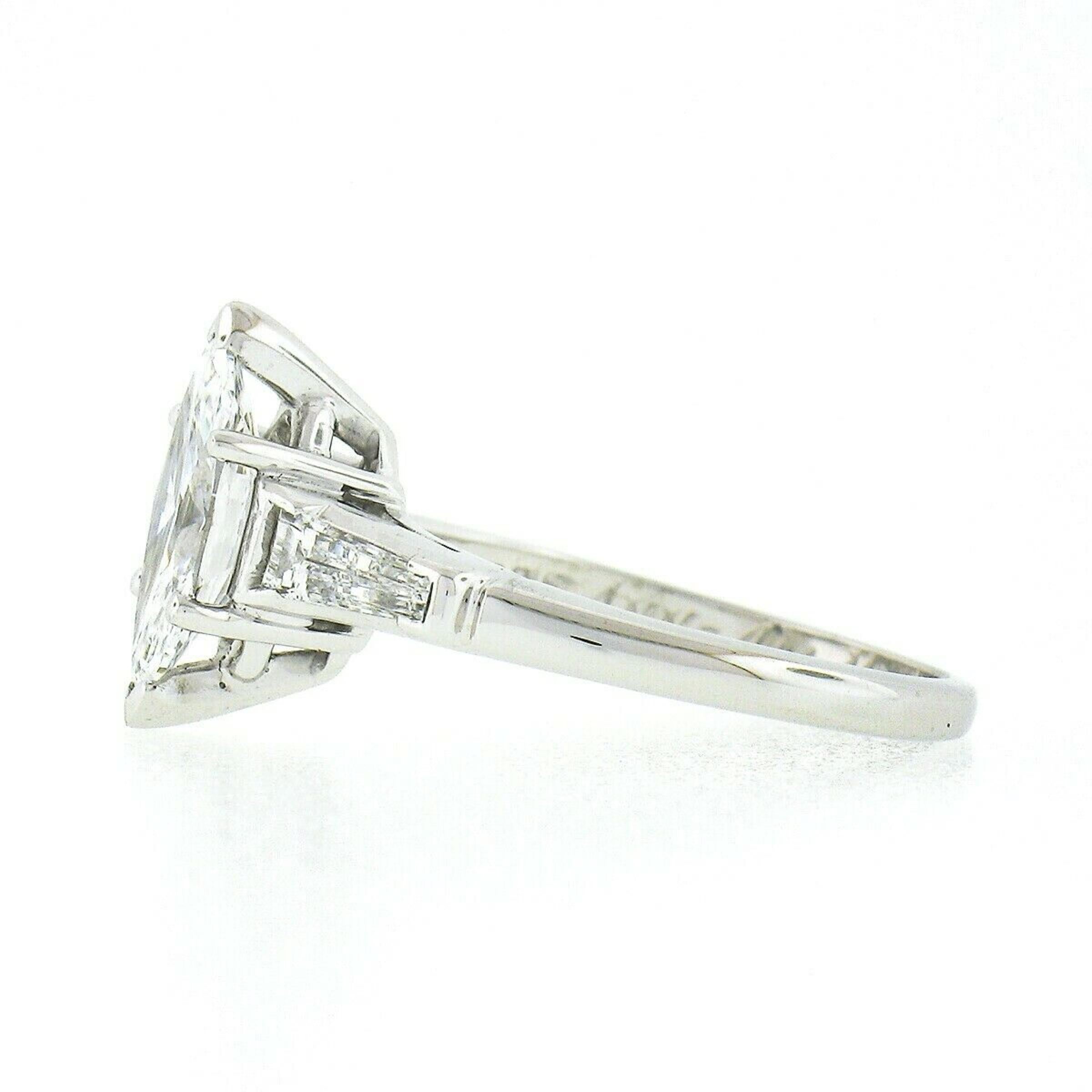 Marquise Cut Vintage Platinum 1.60ctw D VVS1 GIA Marquise & Baguette Diamond Engagement Ring