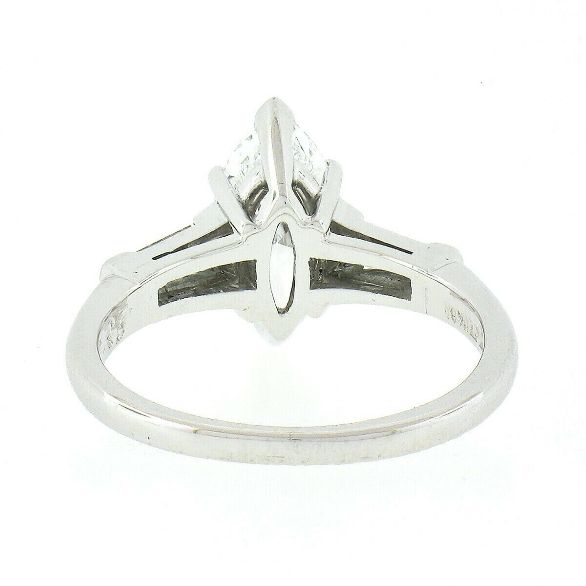 Vintage Platinum 1.60ctw D VVS1 GIA Marquise & Baguette Diamond Engagement Ring In Good Condition In Montclair, NJ