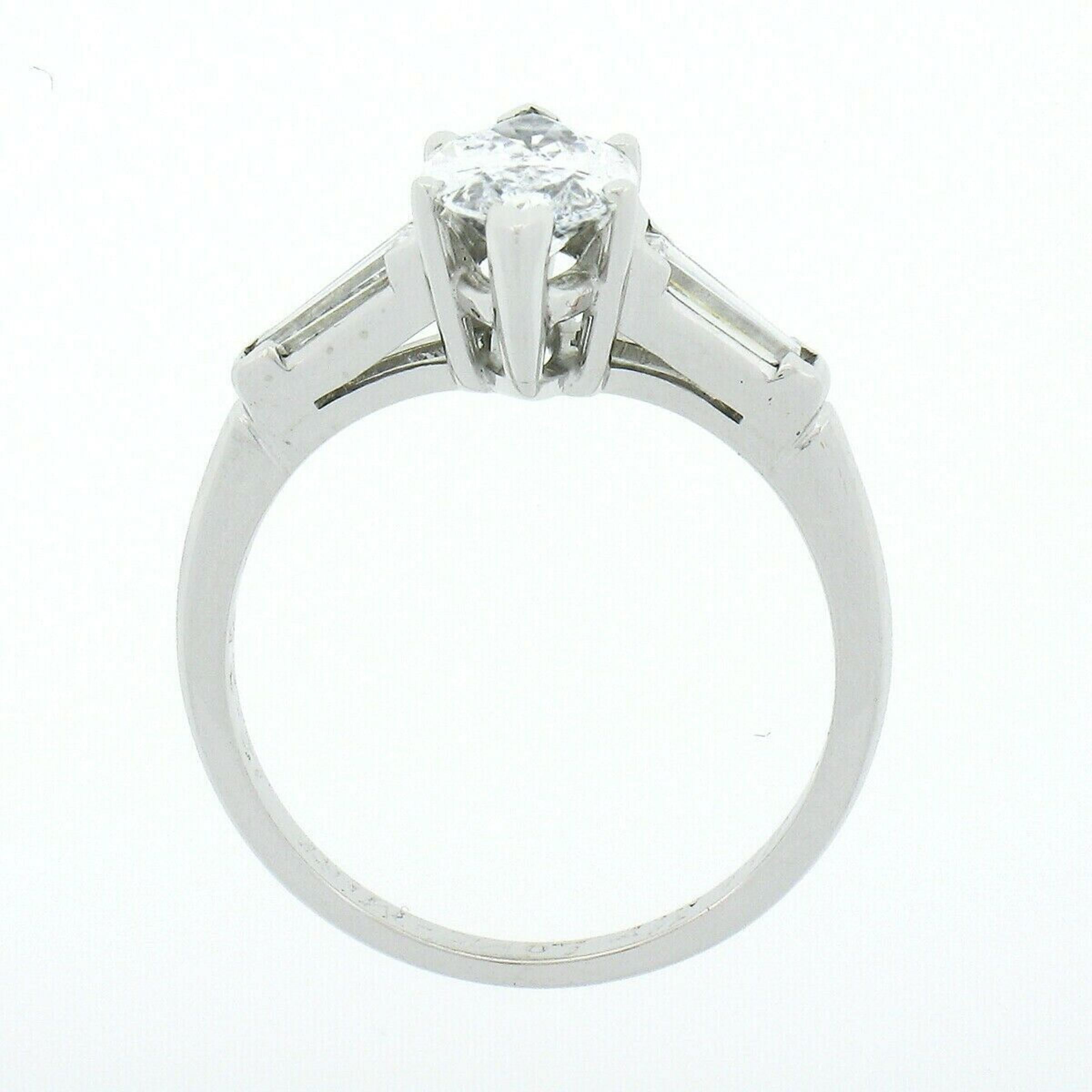 Women's Vintage Platinum 1.60ctw D VVS1 GIA Marquise & Baguette Diamond Engagement Ring