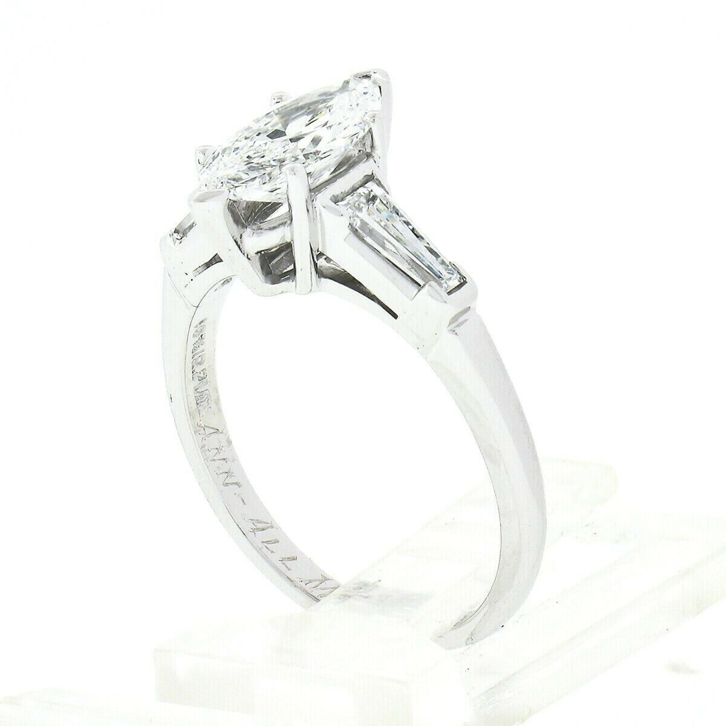 Vintage Platinum 1.60ctw D VVS1 GIA Marquise & Baguette Diamond Engagement Ring 1