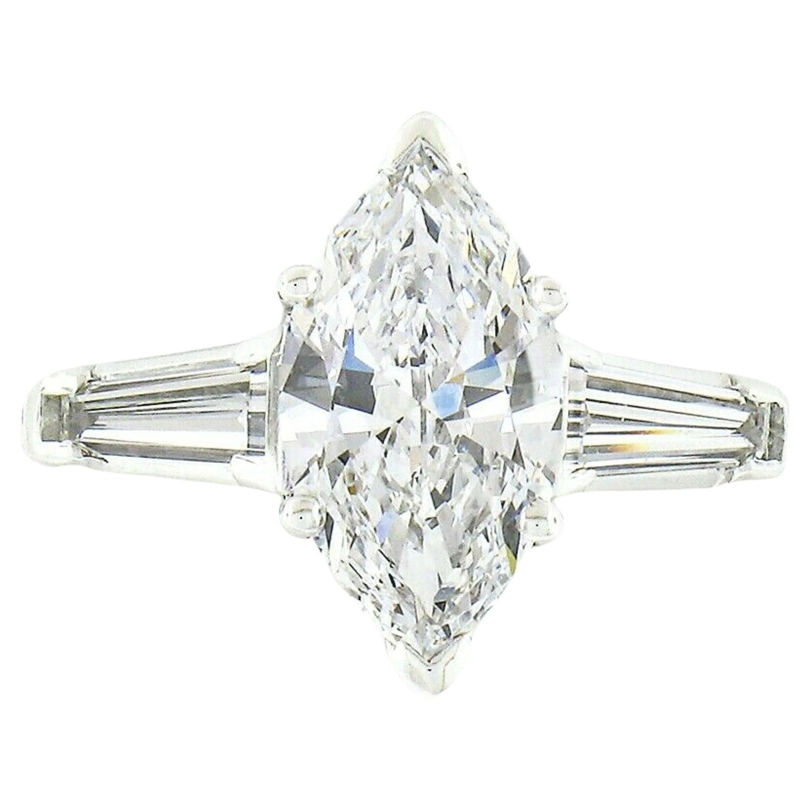 Vintage Platinum 1.60ctw D VVS1 GIA Marquise & Baguette Diamond Engagement Ring