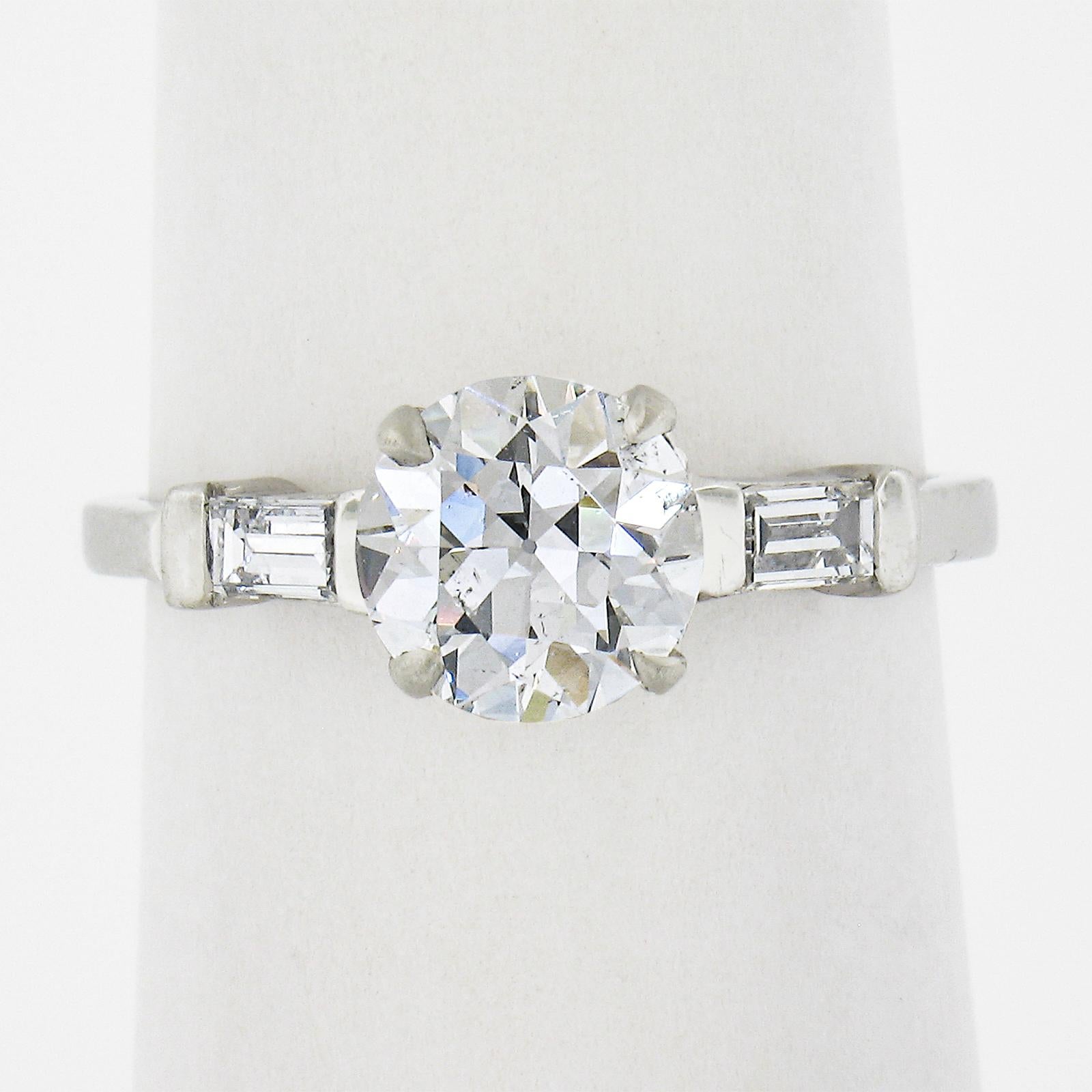Art Deco Vintage Platinum 1.63ct GIA Certified Circular Diamond Solitaire Engagement Ring For Sale