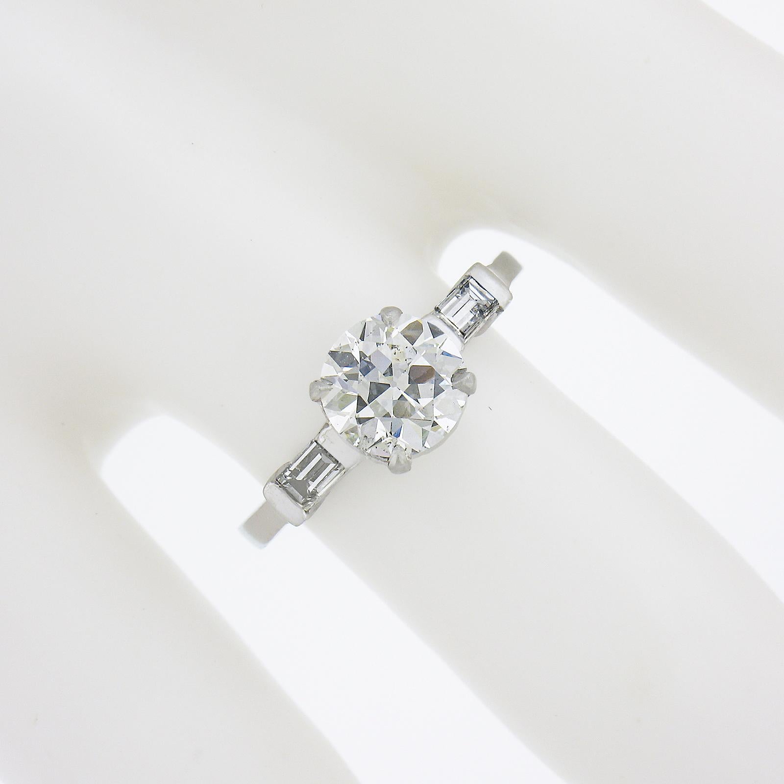 Vintage Platinum 1.63ct GIA Certified Circular Diamond Solitaire Engagement Ring In Excellent Condition For Sale In Montclair, NJ
