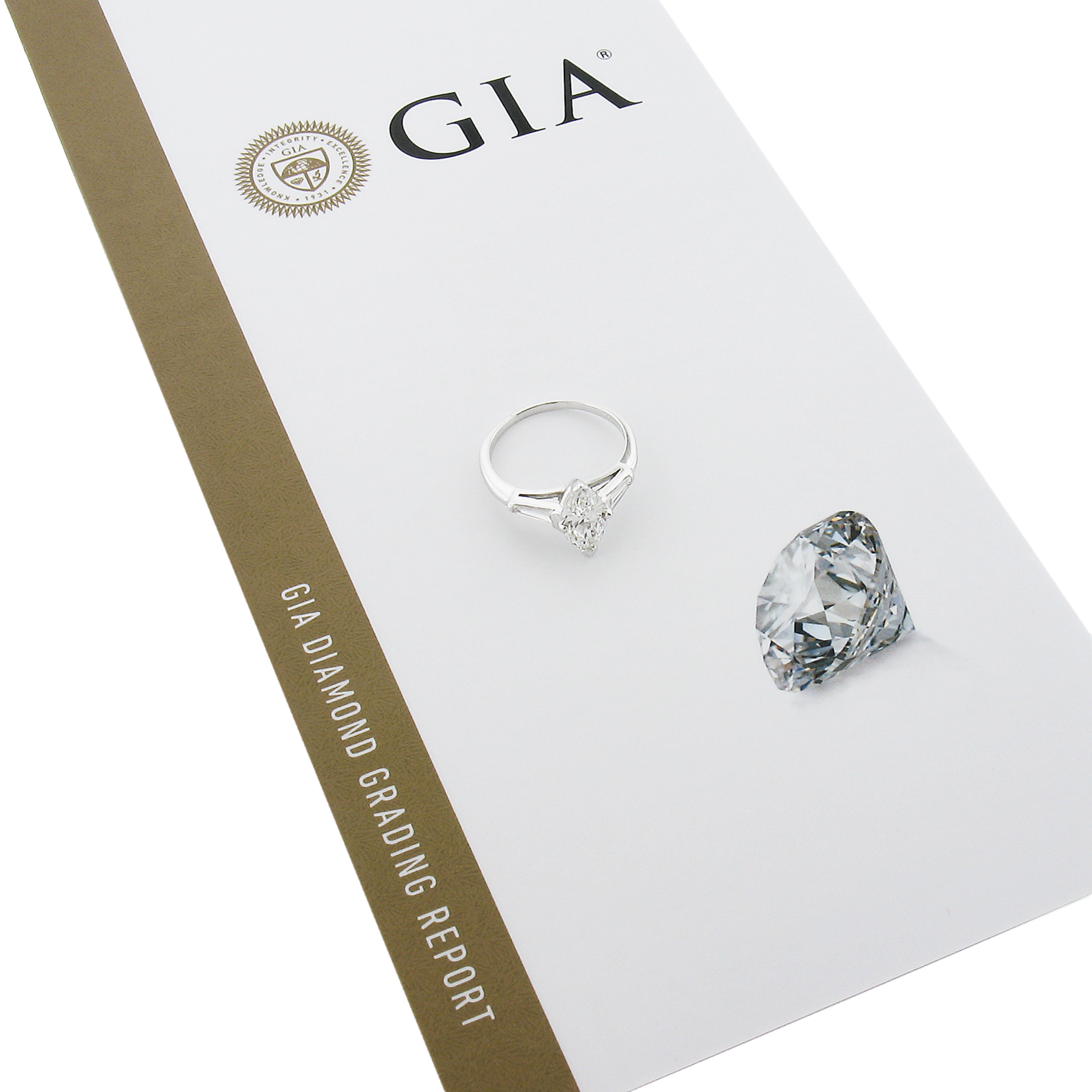 Vintage Platinum 1.64ctw Gia Marquise Diamond Baguette Accents Engagement Ring For Sale 5