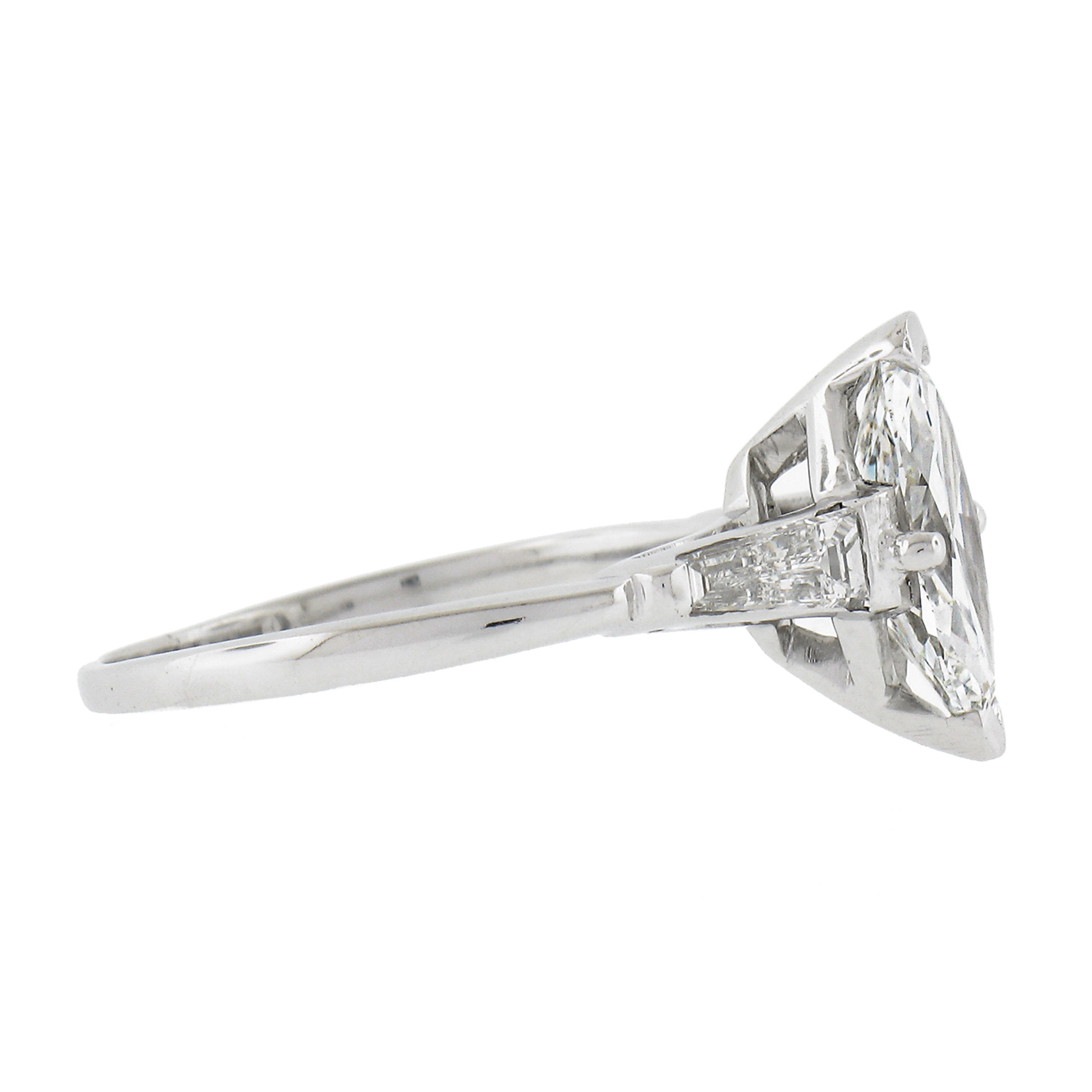 Women's Vintage Platinum 1.64ctw Gia Marquise Diamond Baguette Accents Engagement Ring For Sale