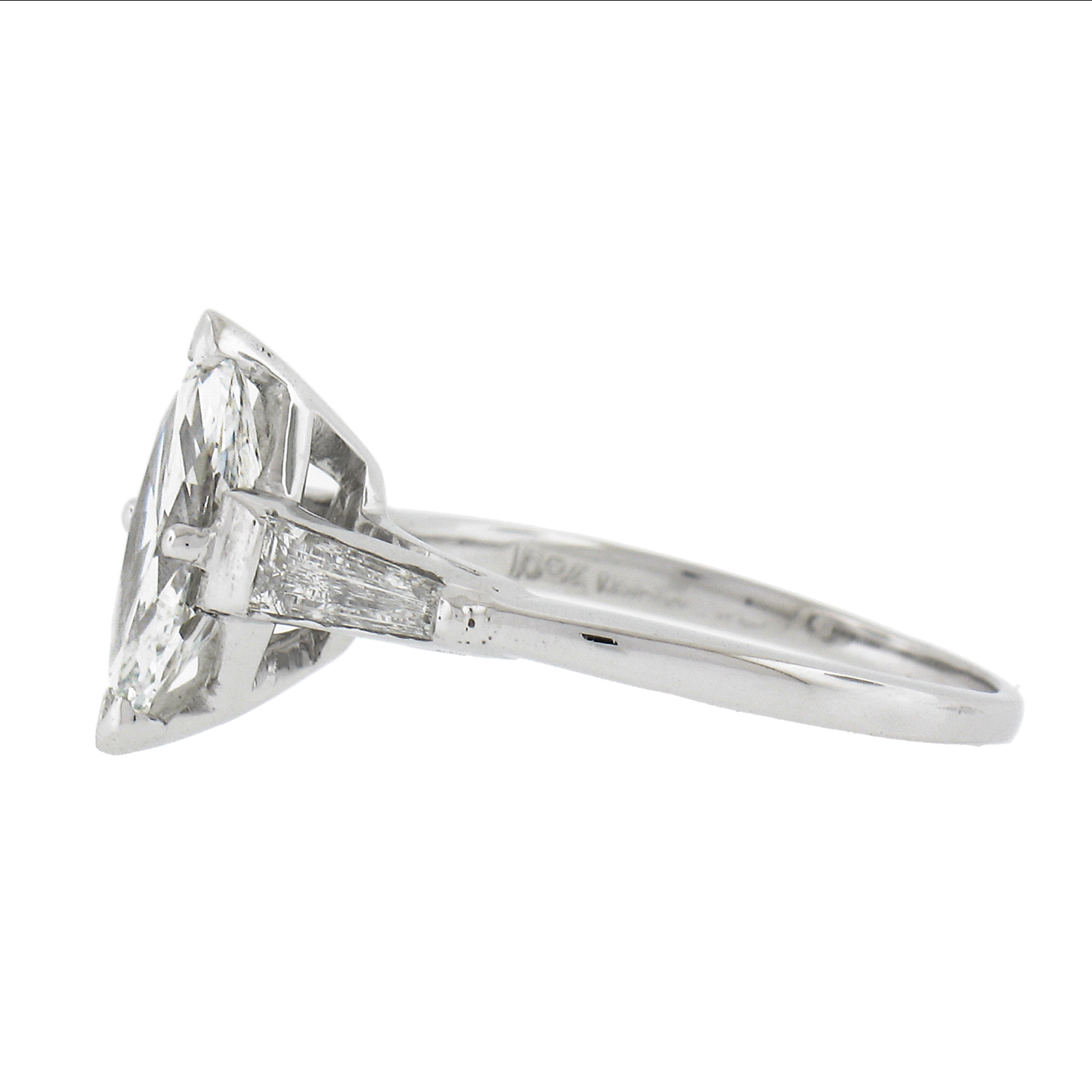 Vintage Platinum 1.64ctw Gia Marquise Diamond Baguette Accents Engagement Ring For Sale 1