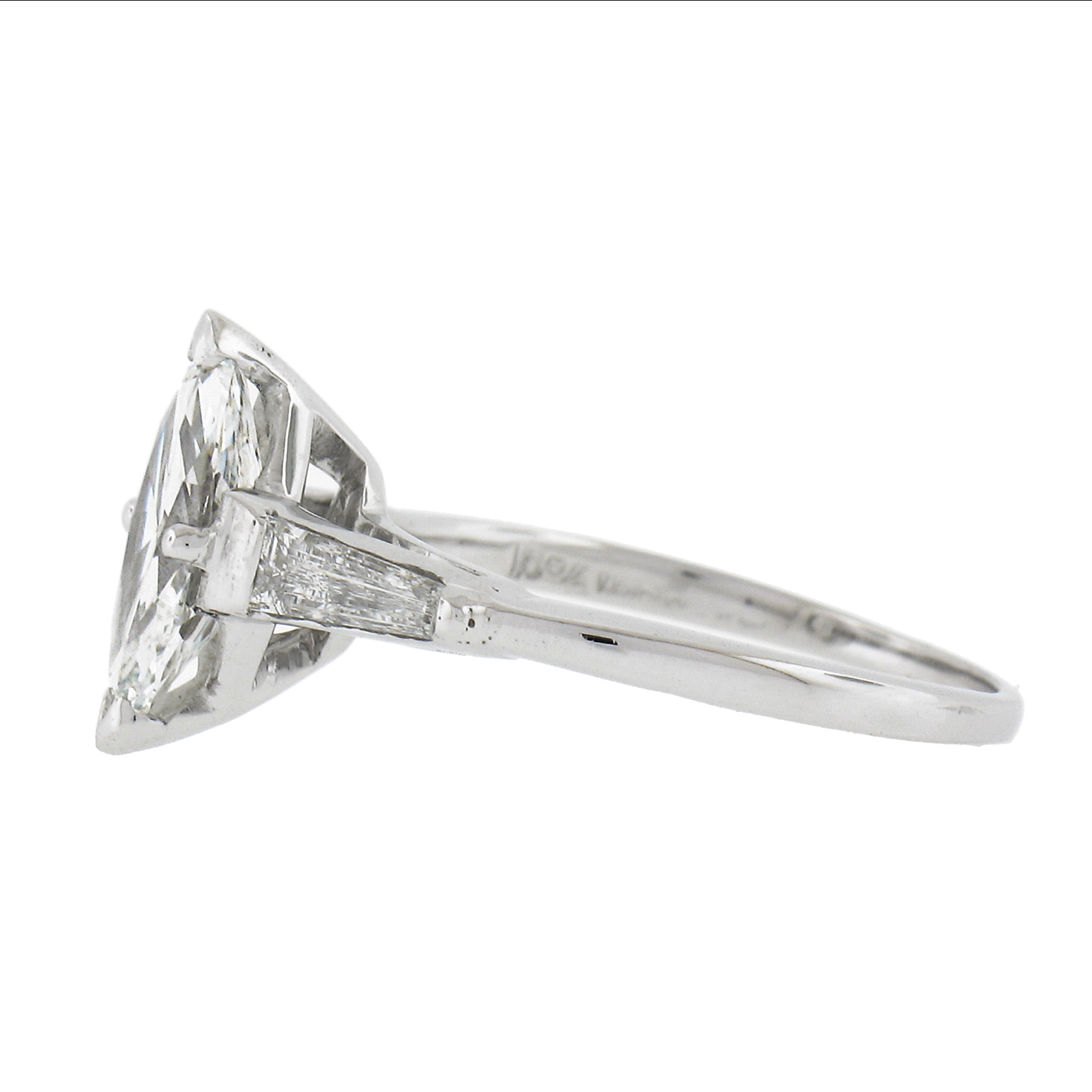 Verlobungsring, Vintage Platin 1,64 Karat Gia Marquise Diamant Baguette-Akzente, Vintage 1