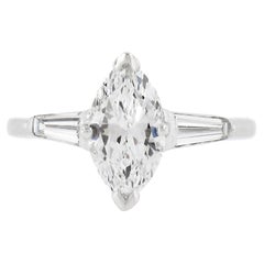 Vintage Platinum 1.64ctw Gia Marquise Diamond Baguette Accents Engagement Ring