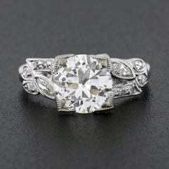 Vintage Platinum 1.67ct GIA European Diamond w/ Marquise Accents Engagement Ring