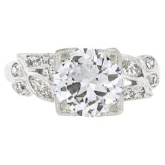 Vintage Platinum 1.67ct GIA European Diamond w/ Marquise Accents Engagement Ring