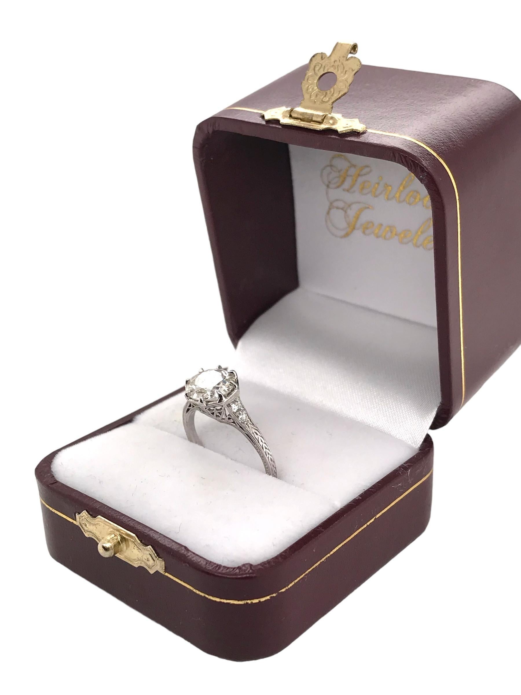 Anillo de compromiso solitario vintage de platino de corte europeo antiguo de 1,69 quilates 4