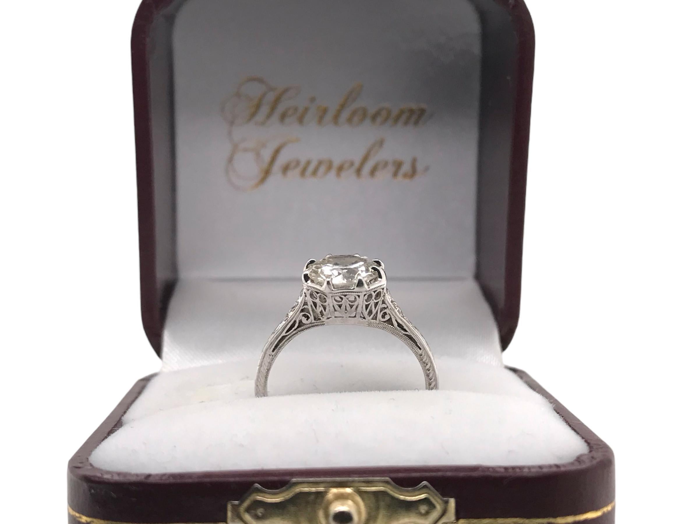 Anillo de compromiso solitario vintage de platino de corte europeo antiguo de 1,69 quilates 5