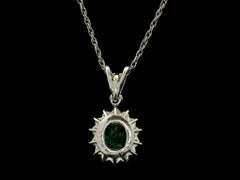 Vintage Platinum 1.69ctw Colombian Emerald w/ Diamond Halo Pendant 16" Necklace