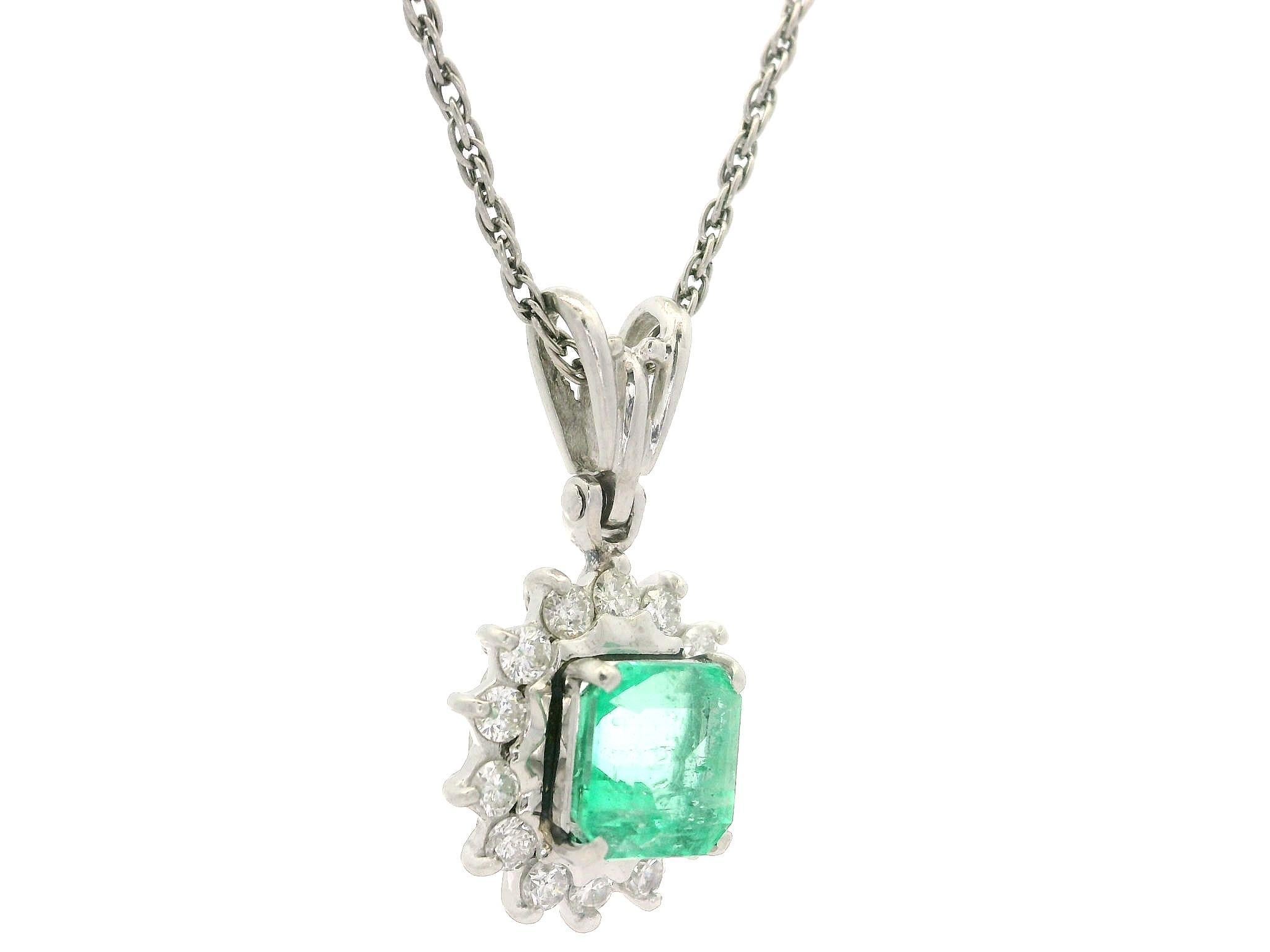 Vintage Platin 1,69ctw kolumbianischen Smaragd w / Diamant Halo Anhänger 16