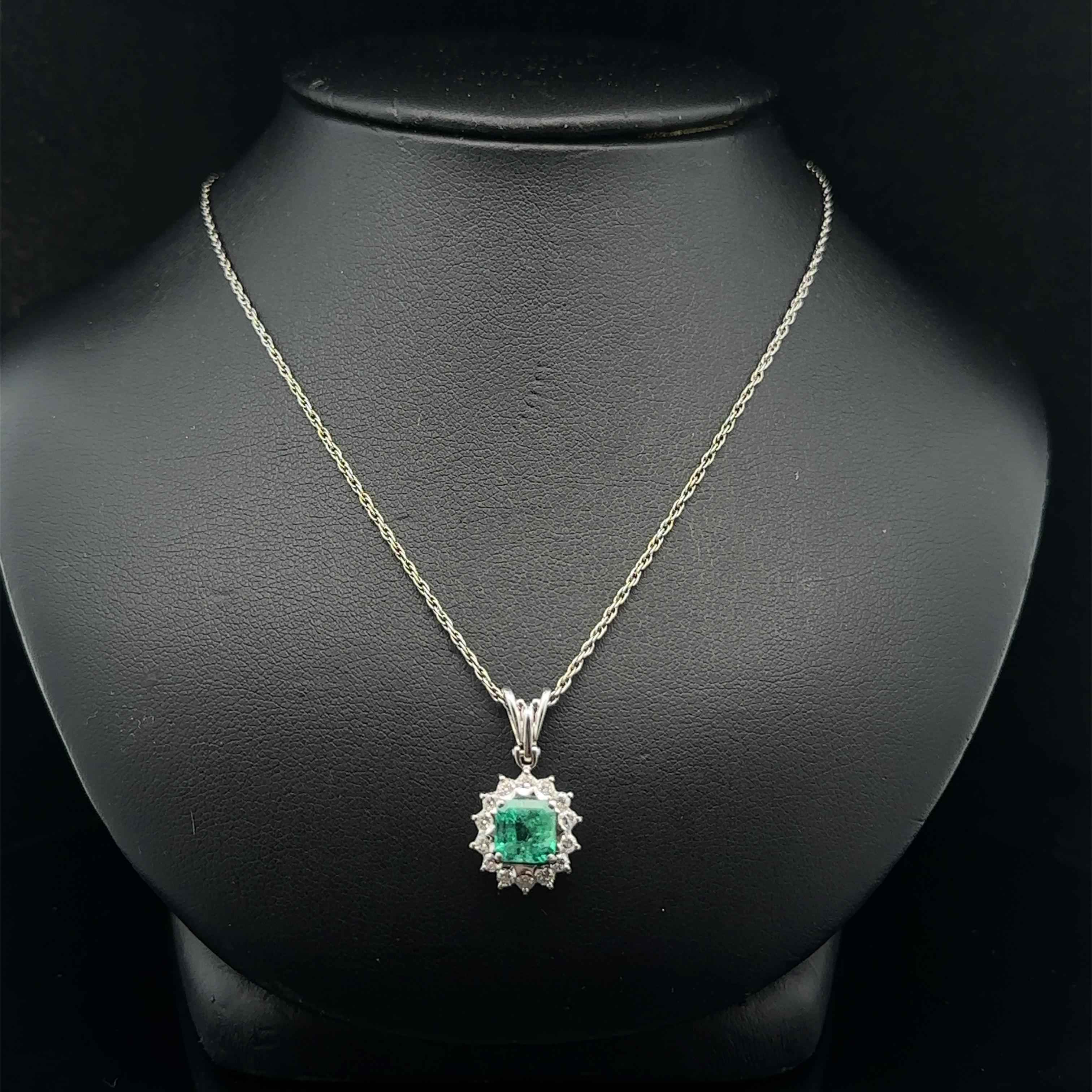 Vintage Platin 1,69ctw kolumbianischen Smaragd w / Diamant Halo Anhänger 16