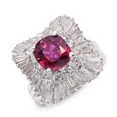 Vintage Platinum 1.77ct GIA Red Thai Ruby & 1.73tcw Diamond Ballerina Ring