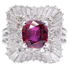 Vintage Platinum 1.77ct GIA Red Thai Ruby & 1.73tcw Diamond Ballerina Ring