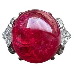 Vintage Platinum 17.94ct Cabochon Red Spinel & Diamond Cocktail Ring